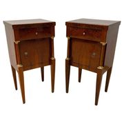 Empire Nightstands in Walnut with Full Columns in Gilt Brass, Italy, 1810, Set of 2