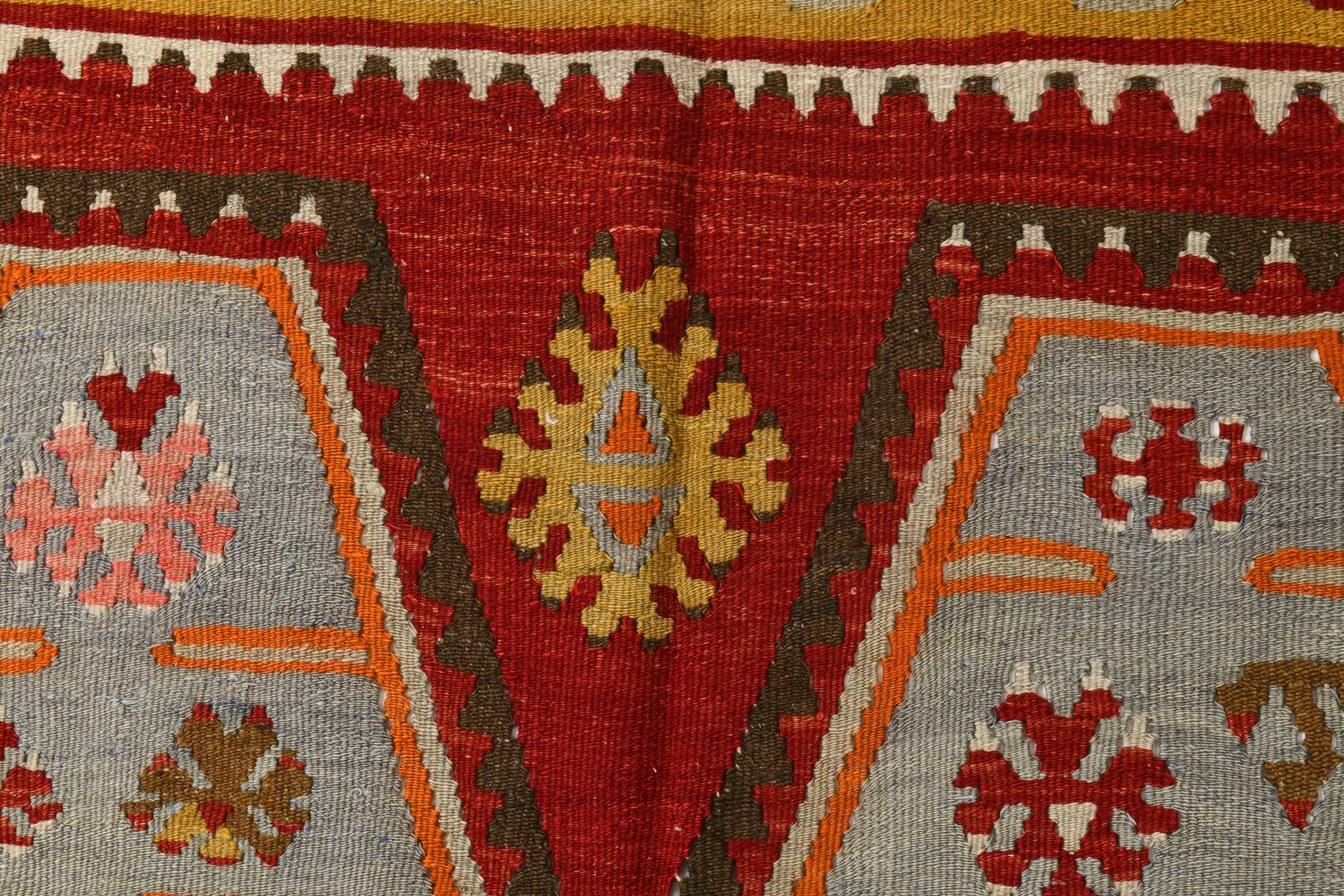 Grand Kilim Designer Vintage, Tapis Anatolien Rouge Fait Main, 149x308 Cm