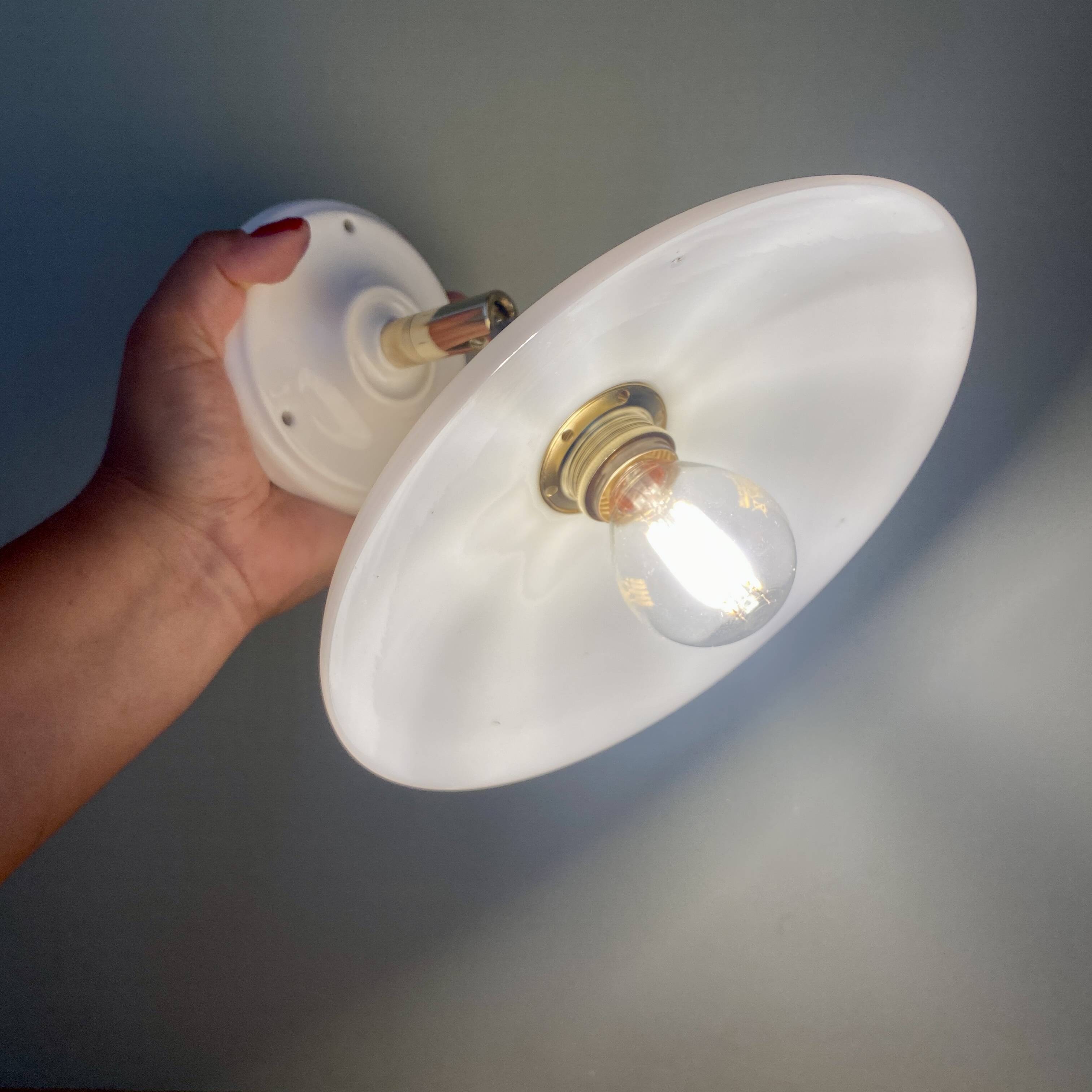 Vintage white opaline lampshade wall lamp