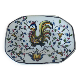 Ancien petit vide poche en céramique motif coq almeida signé peint main