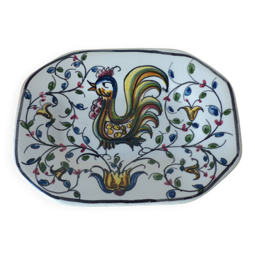 Ancien petit vide poche en céramique motif coq almeida signé peint main