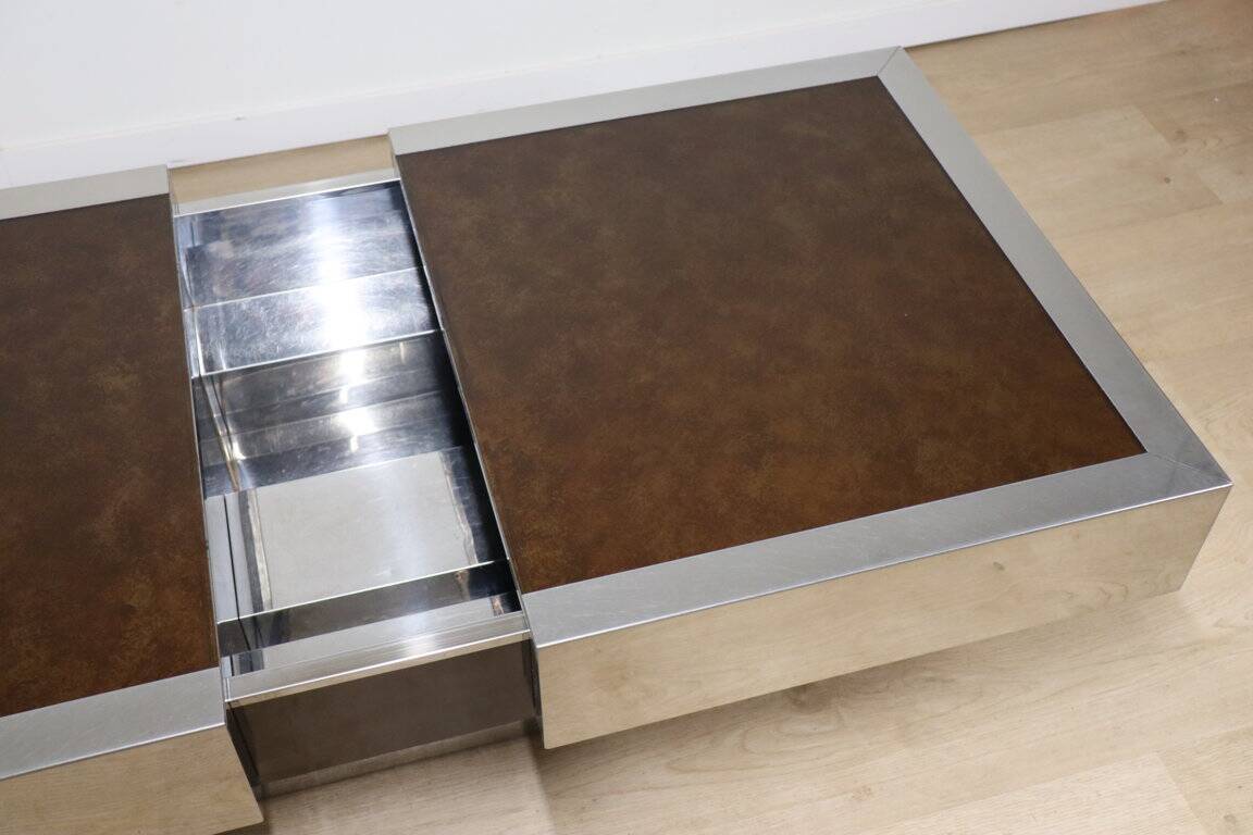 Vintage glass and aluminum bar coffee table, 1970