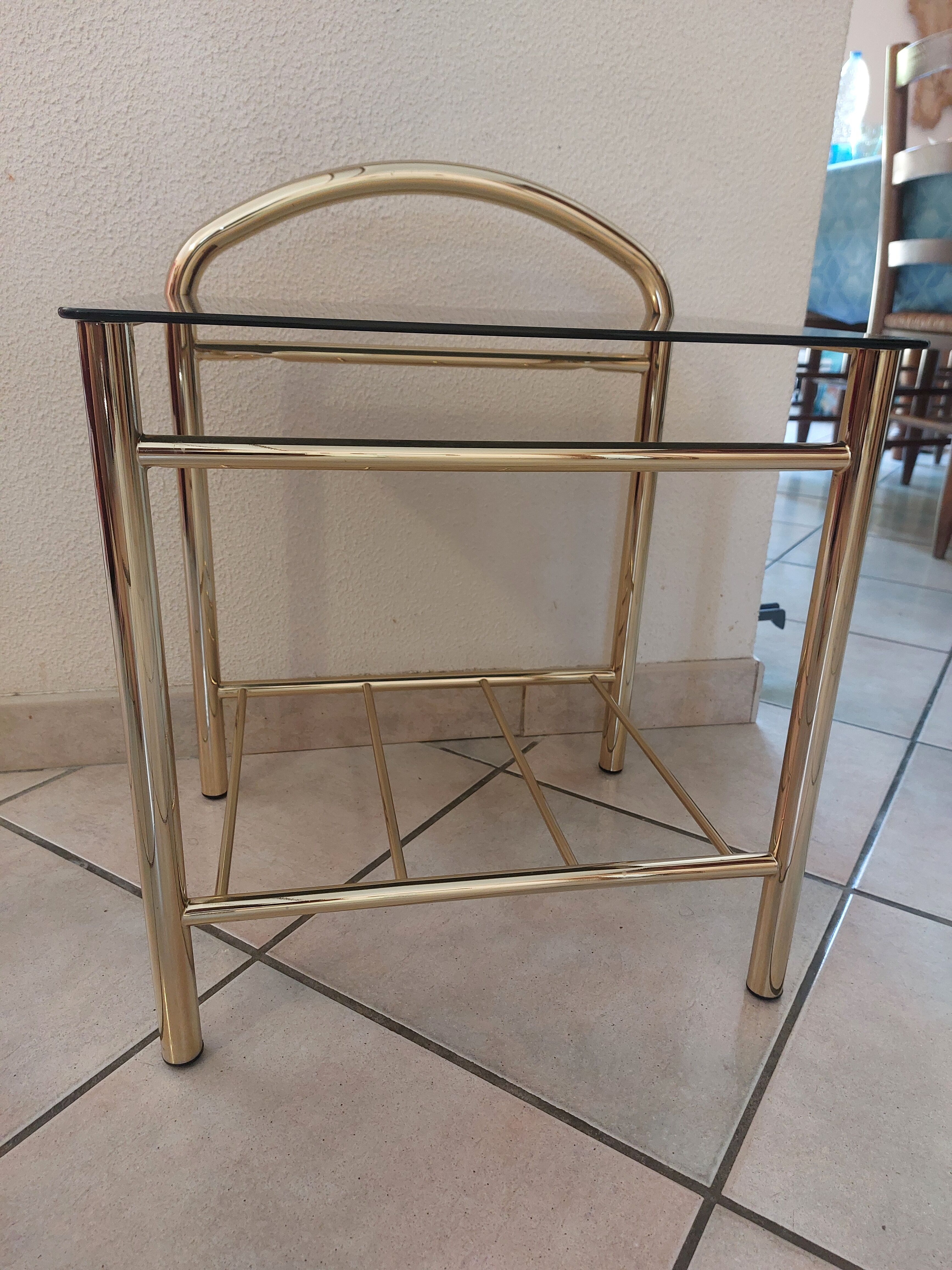 Brass and smoked glass table