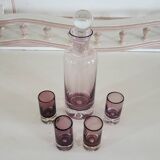 Ancien Service à Liqueur / Digestif en Verre Violet