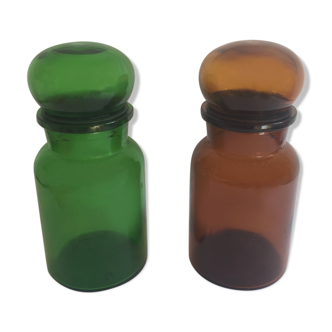 Vintage green and brown apothecary pots
