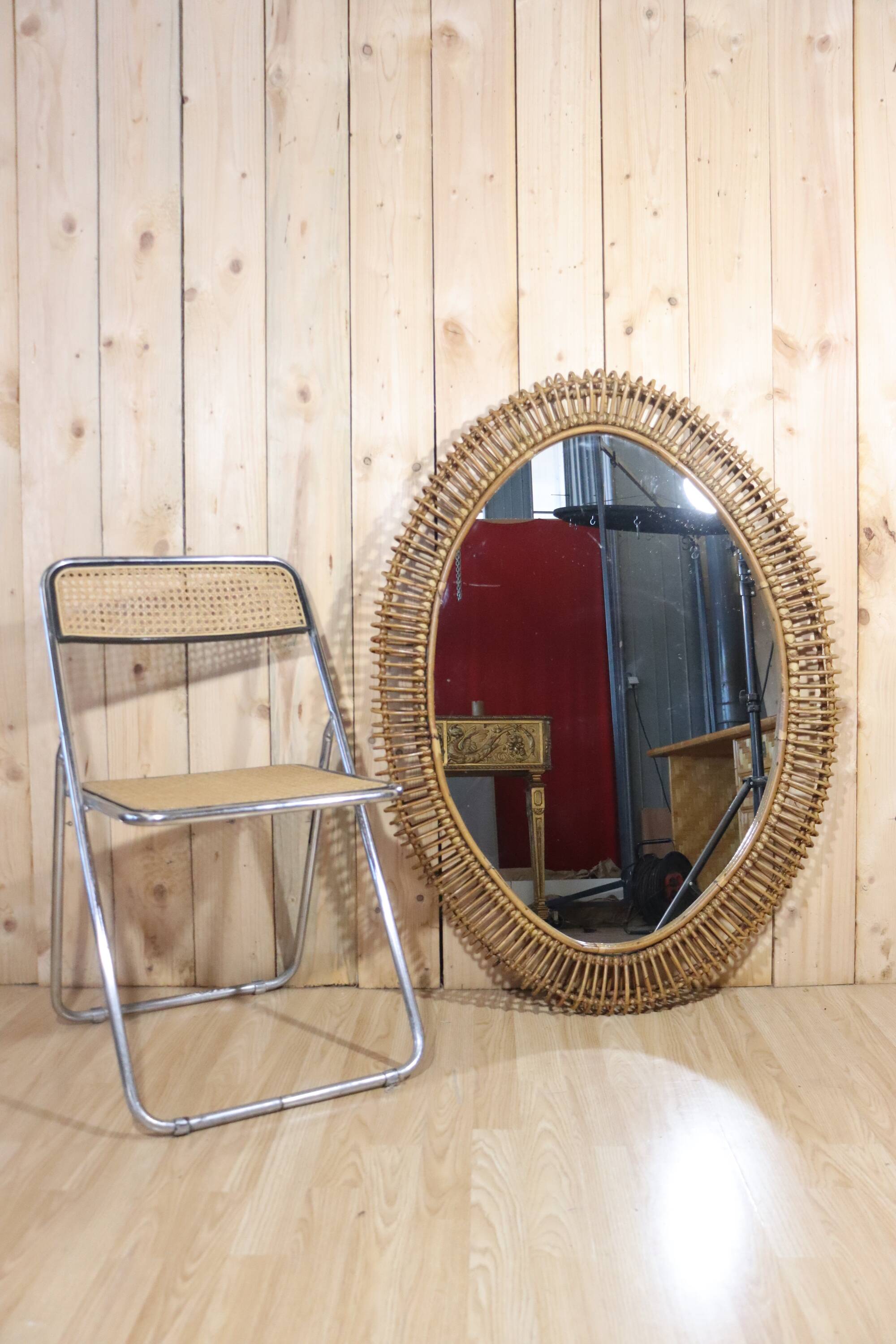 XXL rattan mirror by Franco Albini Italy