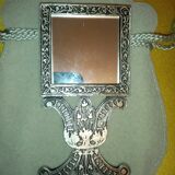 Bijou miroir de poche argent massif et gravure ancien