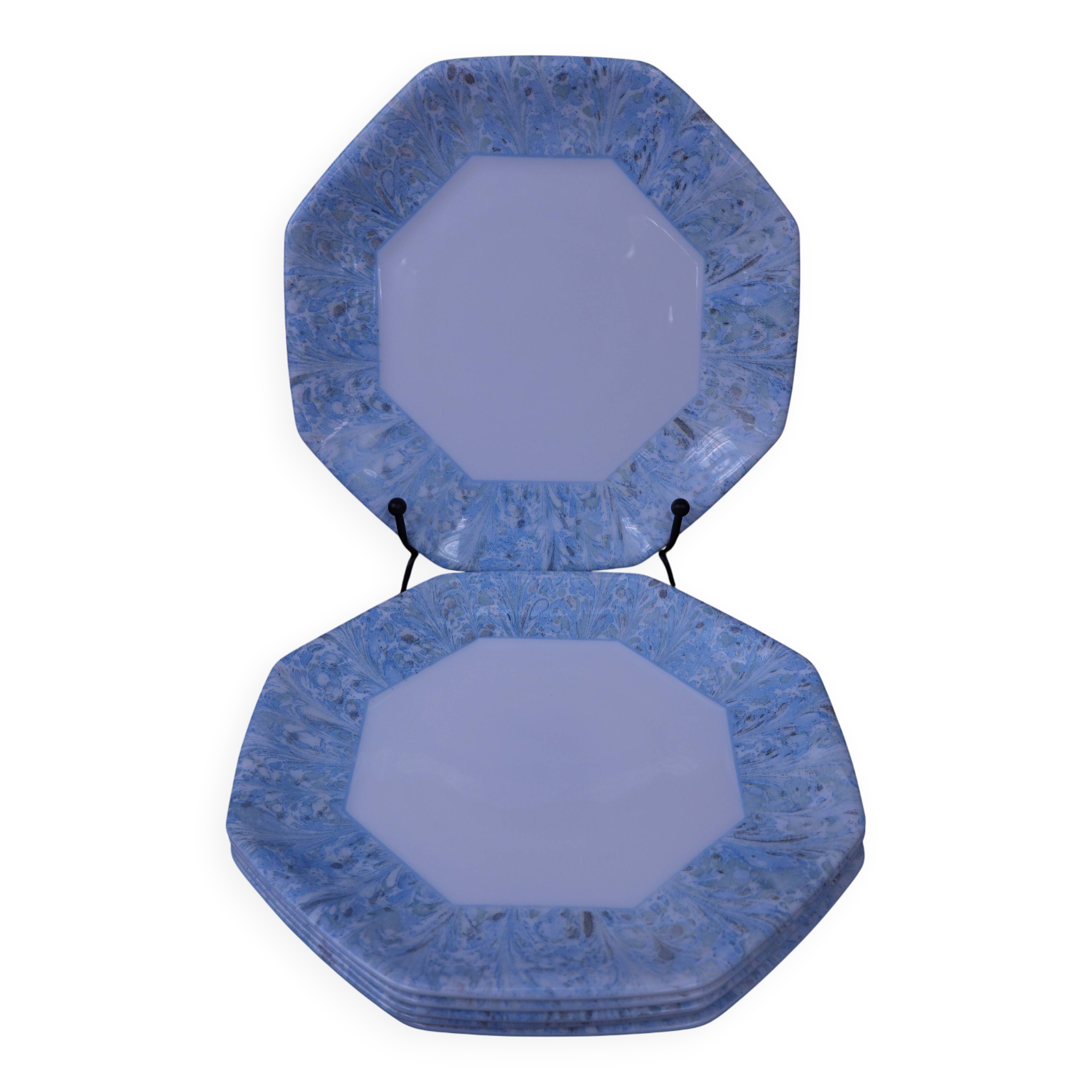6 vintage octagonal dessert plates Arcopal