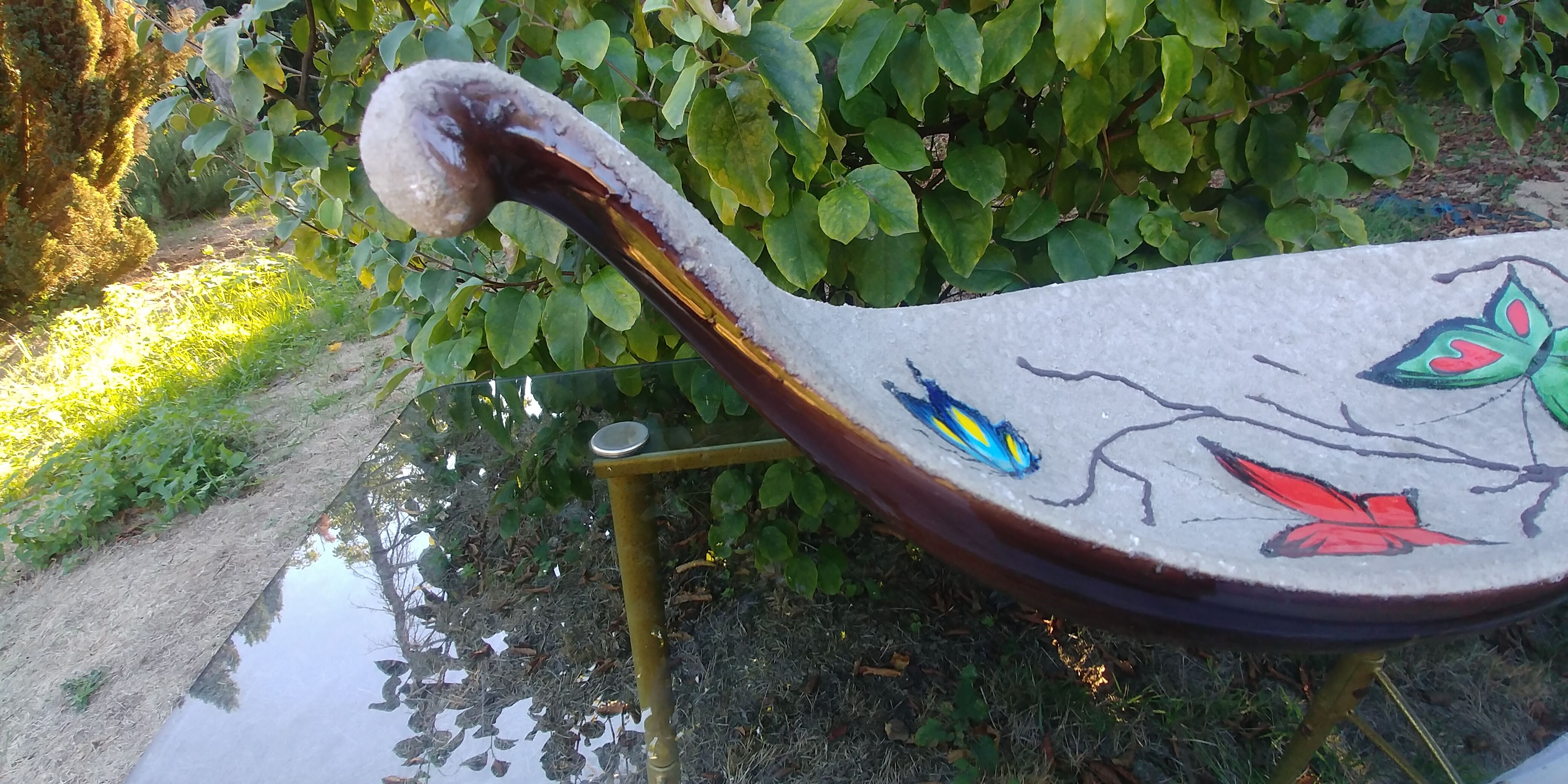 Fruit cup vintage 50s ceramic glazed style brutalist decoration butterflies