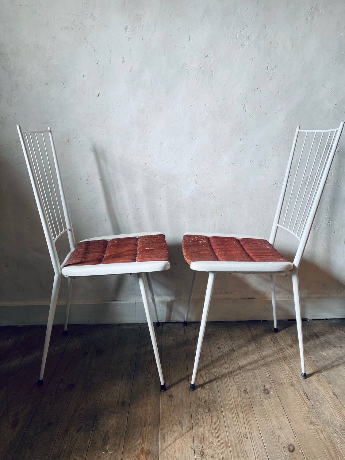 Metal and straw chairs