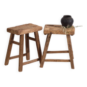 Antique solid wood stools (circa 1900). Set of 2 pieces no. 2.