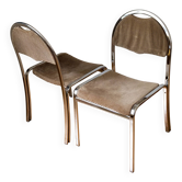 Pair of Italian chairs in chrome metal and fabric - 1970s