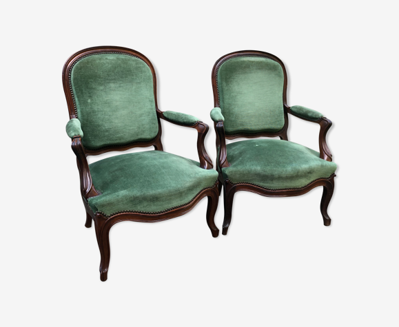 Paire de fauteuils verts en palissandre