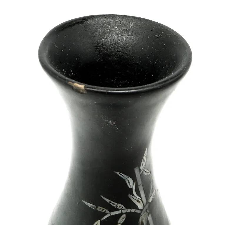 Oriental vase, black lacquer, mother-of-pearl inlay, Japan, 1950s