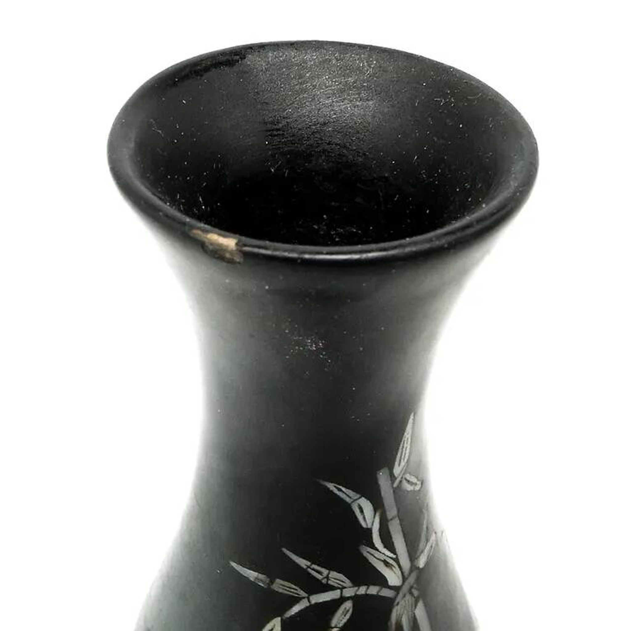 Oriental vase, black lacquer, mother-of-pearl inlay, Japan, 1950s