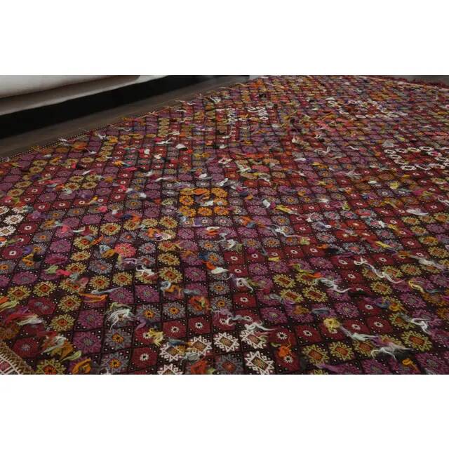 1970s Vintage Turkish Oushak Handmade Wool Cotton Red Area Rug 182x288