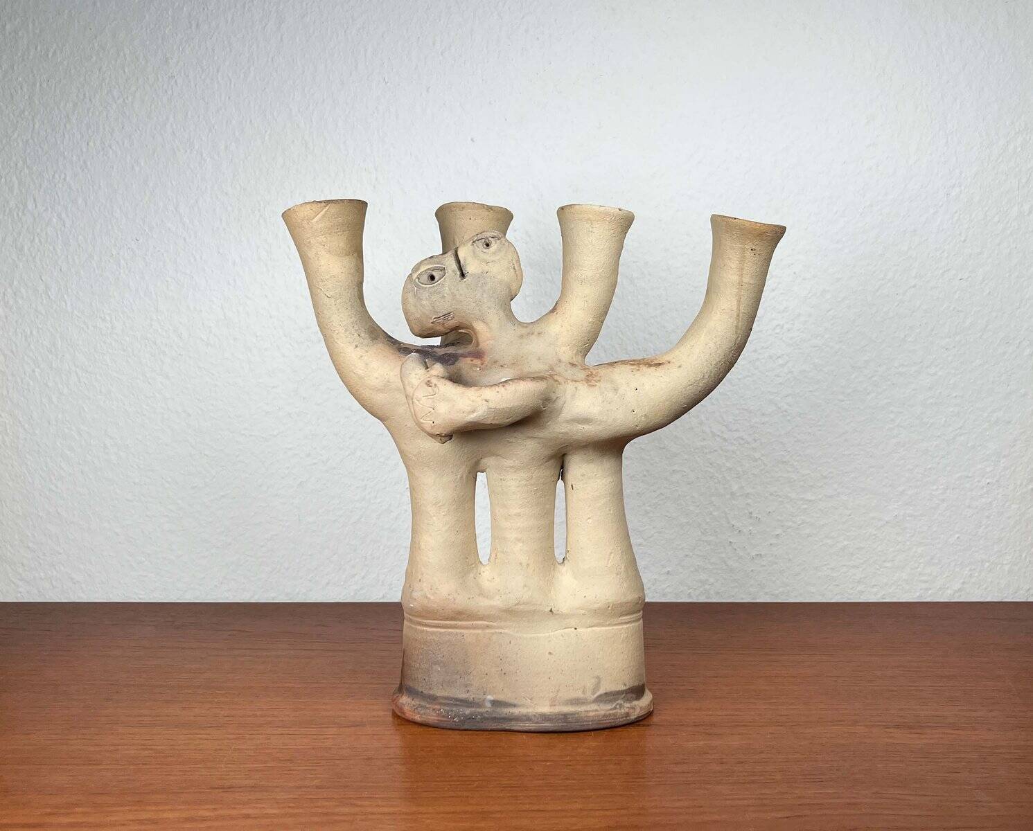 German Studio Pottery Sculptural Candleholder from Hans Fischer, 1980s