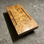 designer coffee table in elm burl with integrated drawers, Roche Bobois 1970