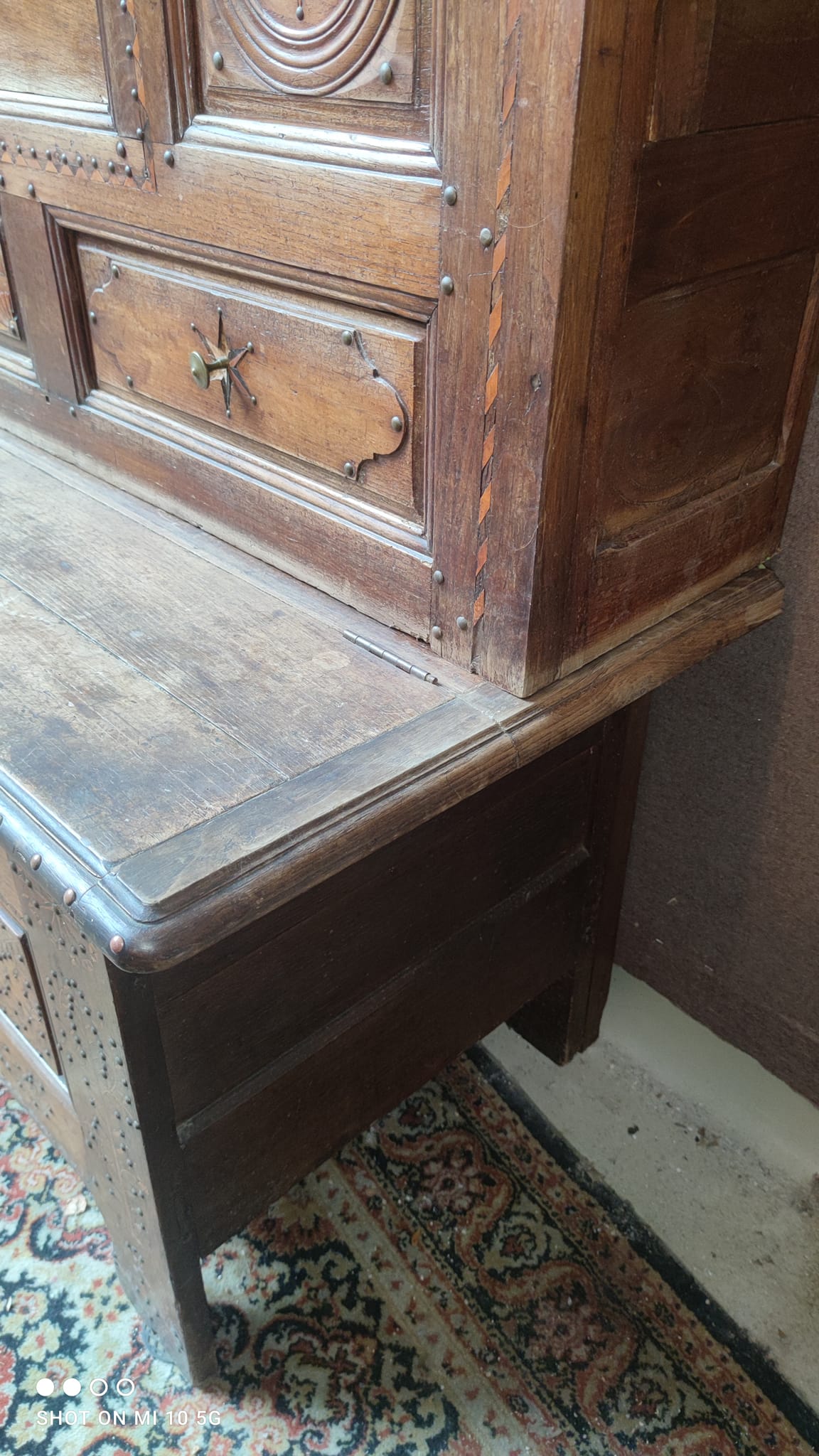 Two-part Breton chestnut cabinet dating from 1878