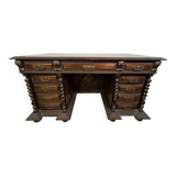 Exceptional Antique Portuguese Baroque Revival Twin Pedestal Desk  Spiral T