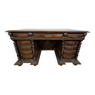 Exceptional Antique Portuguese Baroque Revival Twin Pedestal Desk  Spiral T