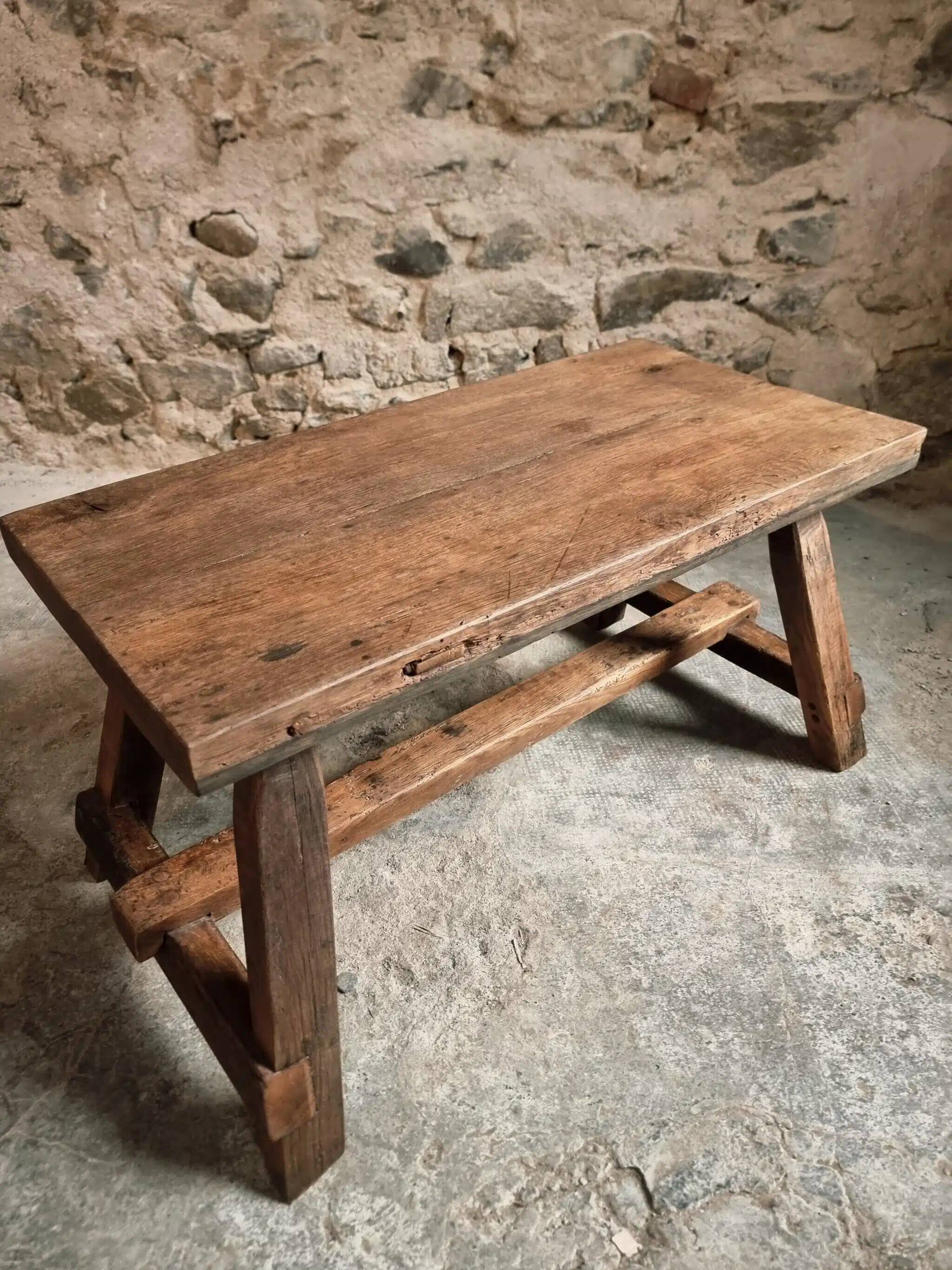 19th Century French Oak Farmhouse Bench - Handcrafted Rustic Work Table