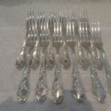 12 silver plated table forks by Boulenger, Art Nouveau Chardons