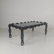 Vintage brutalist black iron chain link coffee table with original smoked glass, 70s