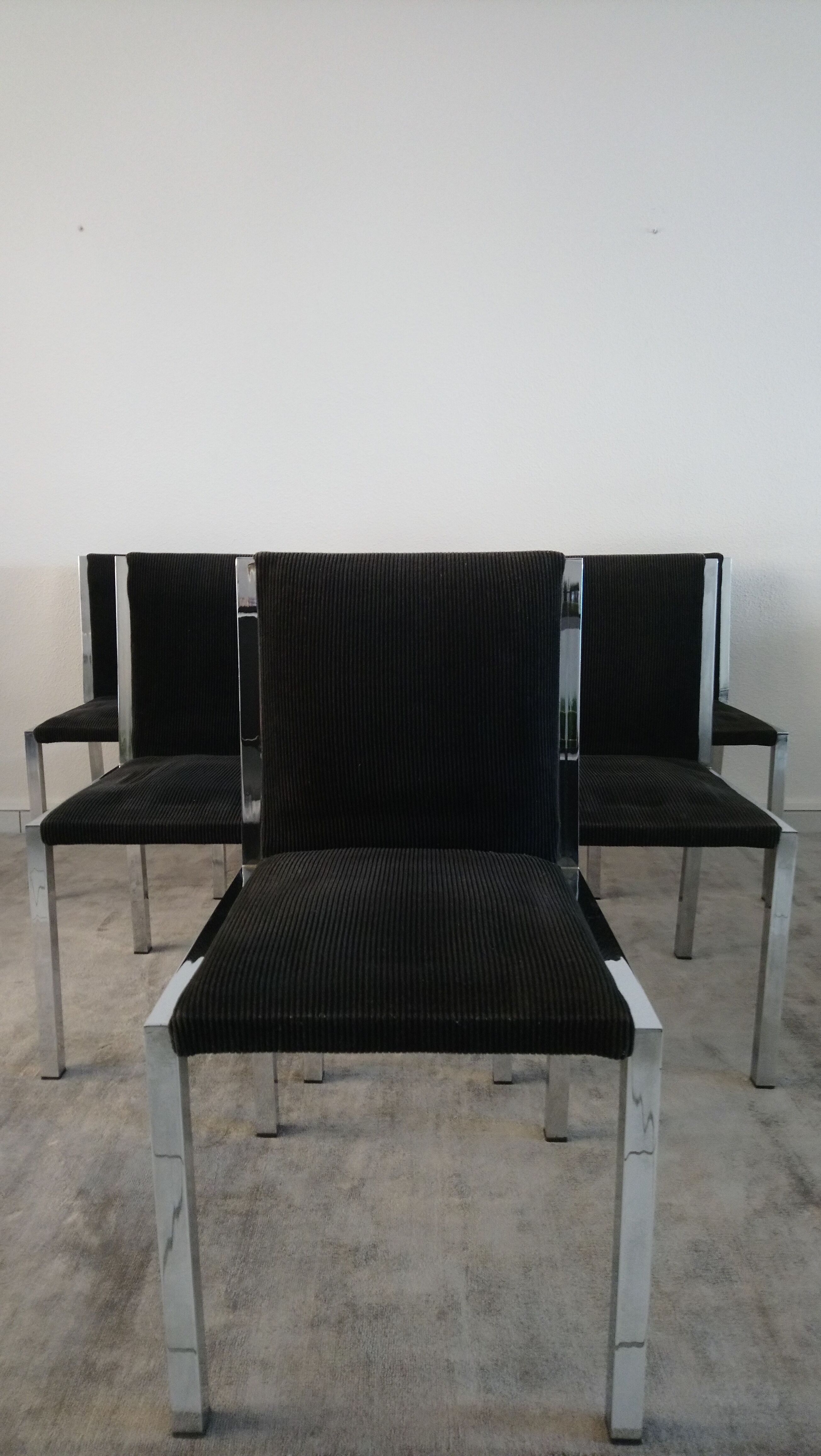 Set of 6 chairs Italian chrome and velvet black 70s