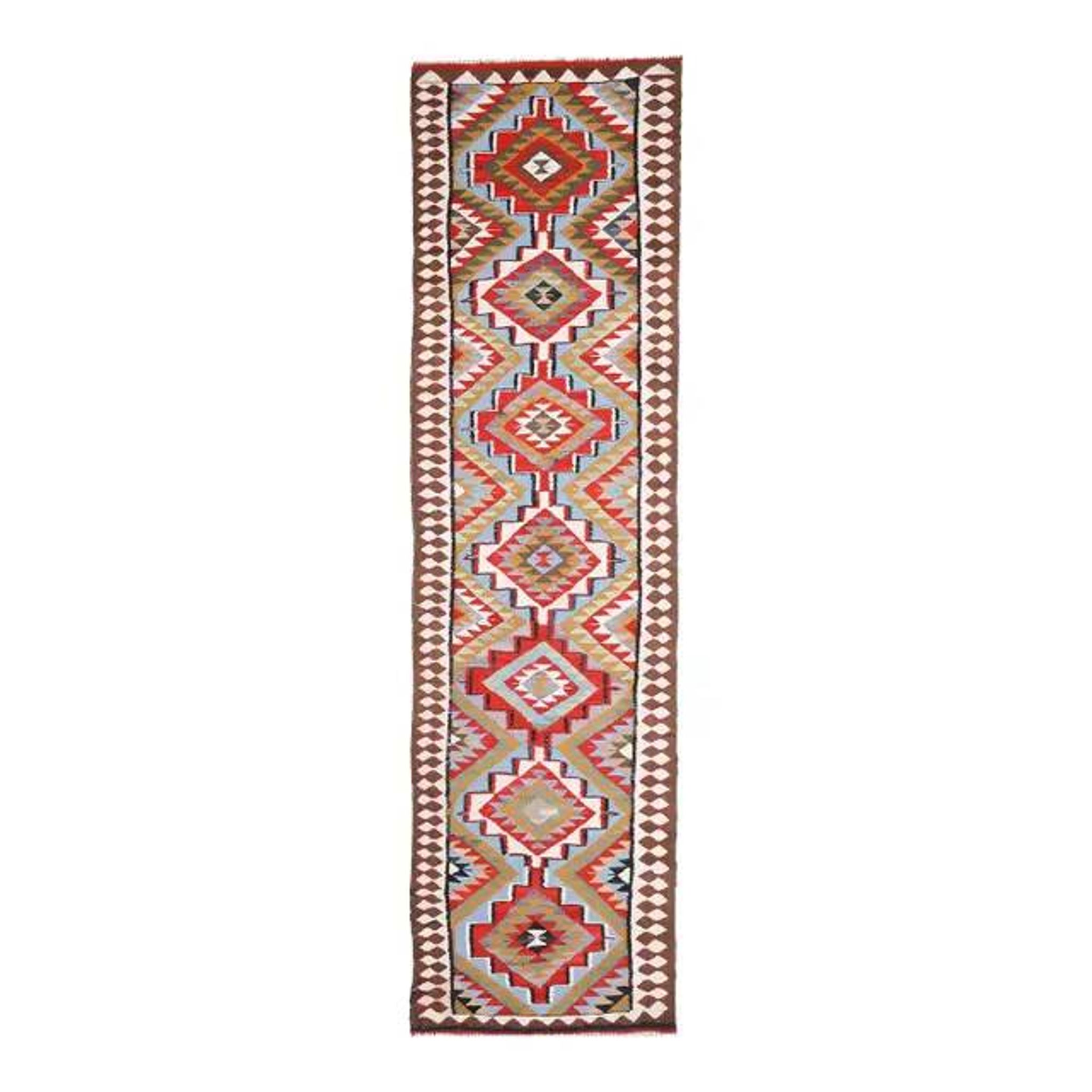 1970s Vintage Turkish Hand-Knotted Wool Cotton Red Runner Rug 93x355