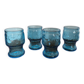 Set of four blue glasses with fruit decoration – 1970s