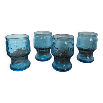 Vase en verre bleu à décor de fruits – années 1970