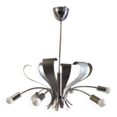 Lustre 6 feux Space-Age en métal chromé et brossé - années 70