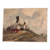 Oil on canvas, procession in Brittany signed Beaufreton