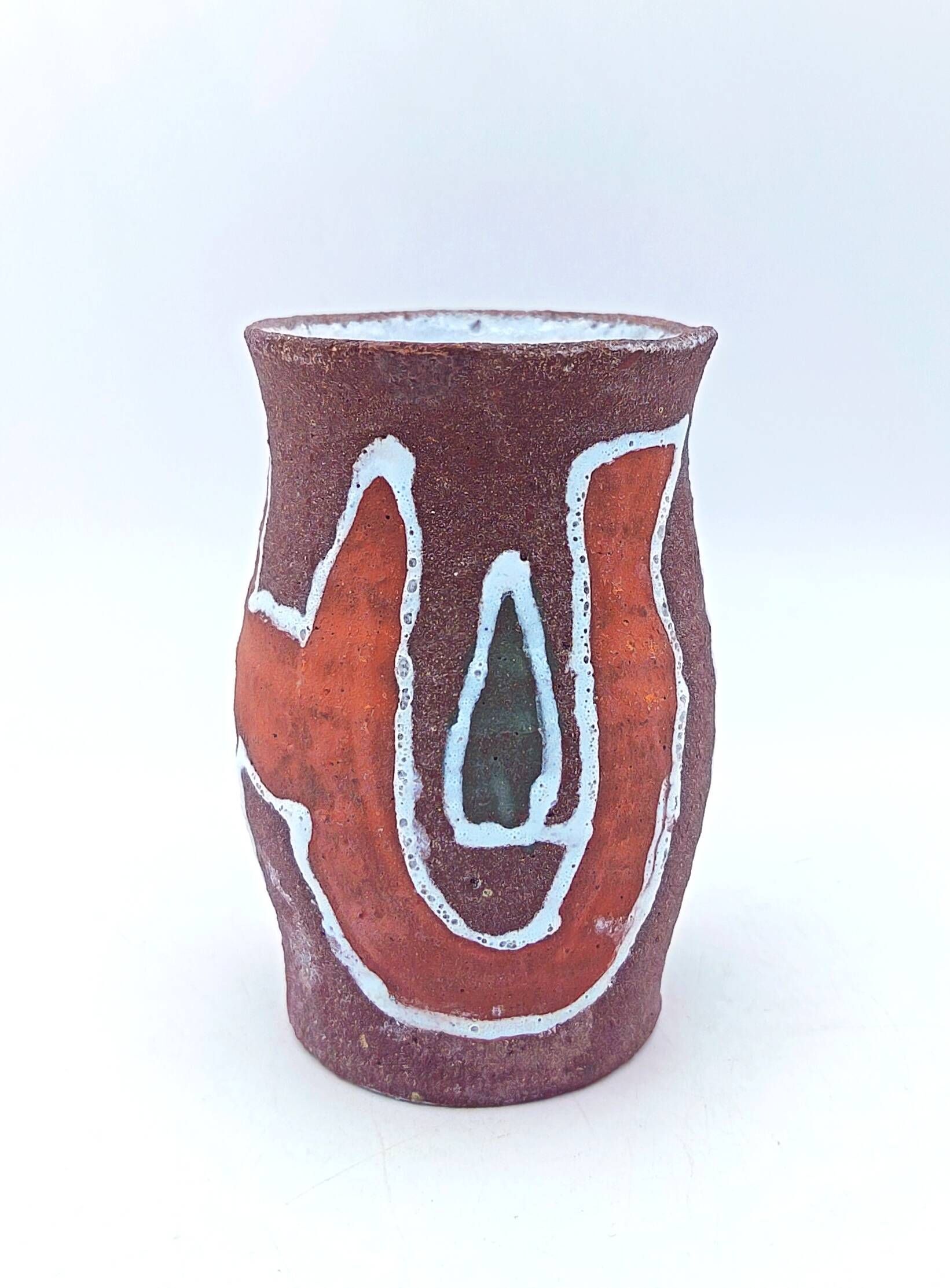 Small Accolay vase in ceramic with polychrome abstract decoration – 1950s/60s