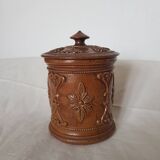 Ancien pot à tabac en grès de Beauvaisis décor floral Parfait état
