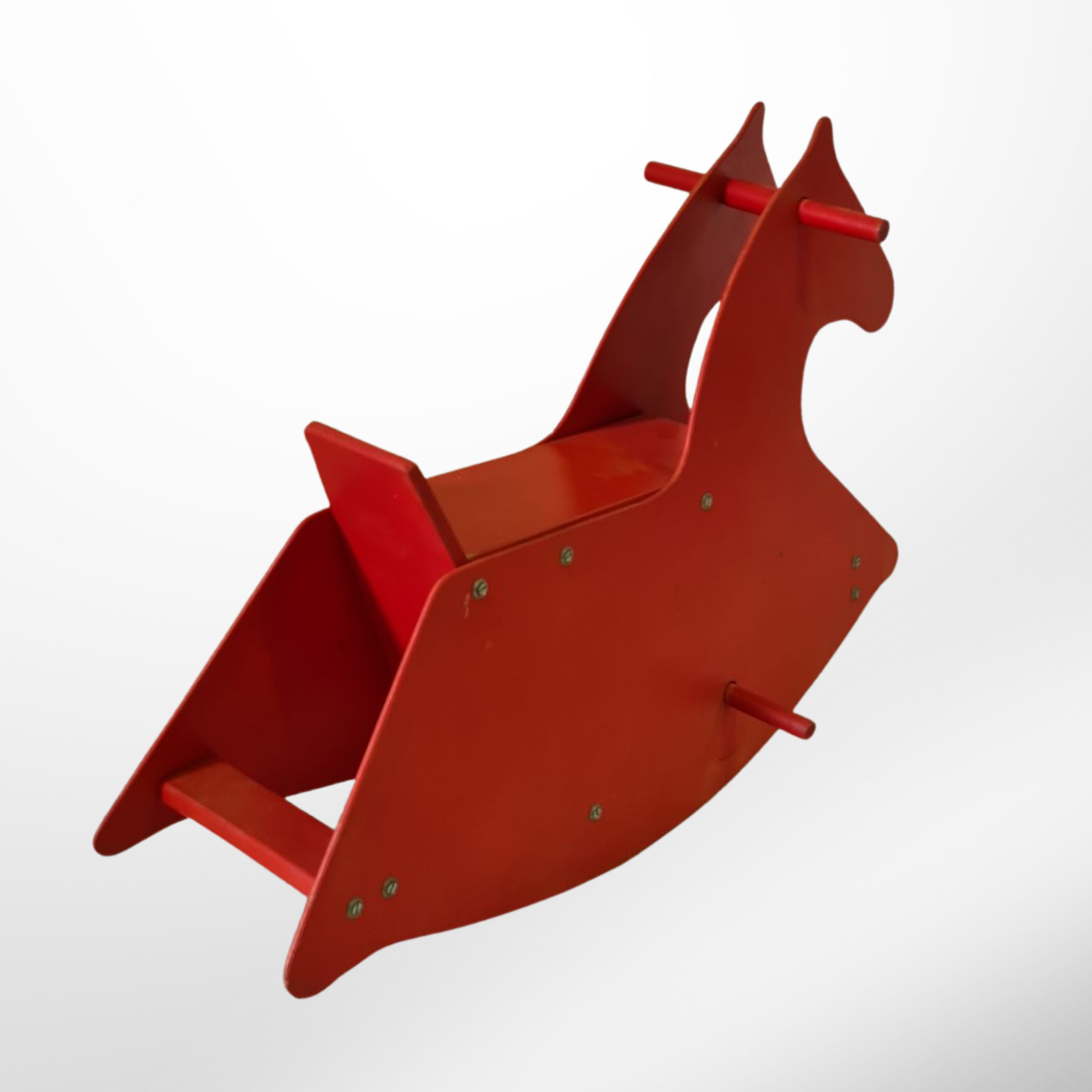 Cheval à bascule en contreplaqué constructiviste rouge, Suisse Années 1960