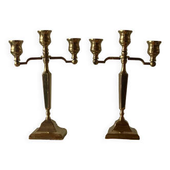Paire de chandeliers vintage en laiton