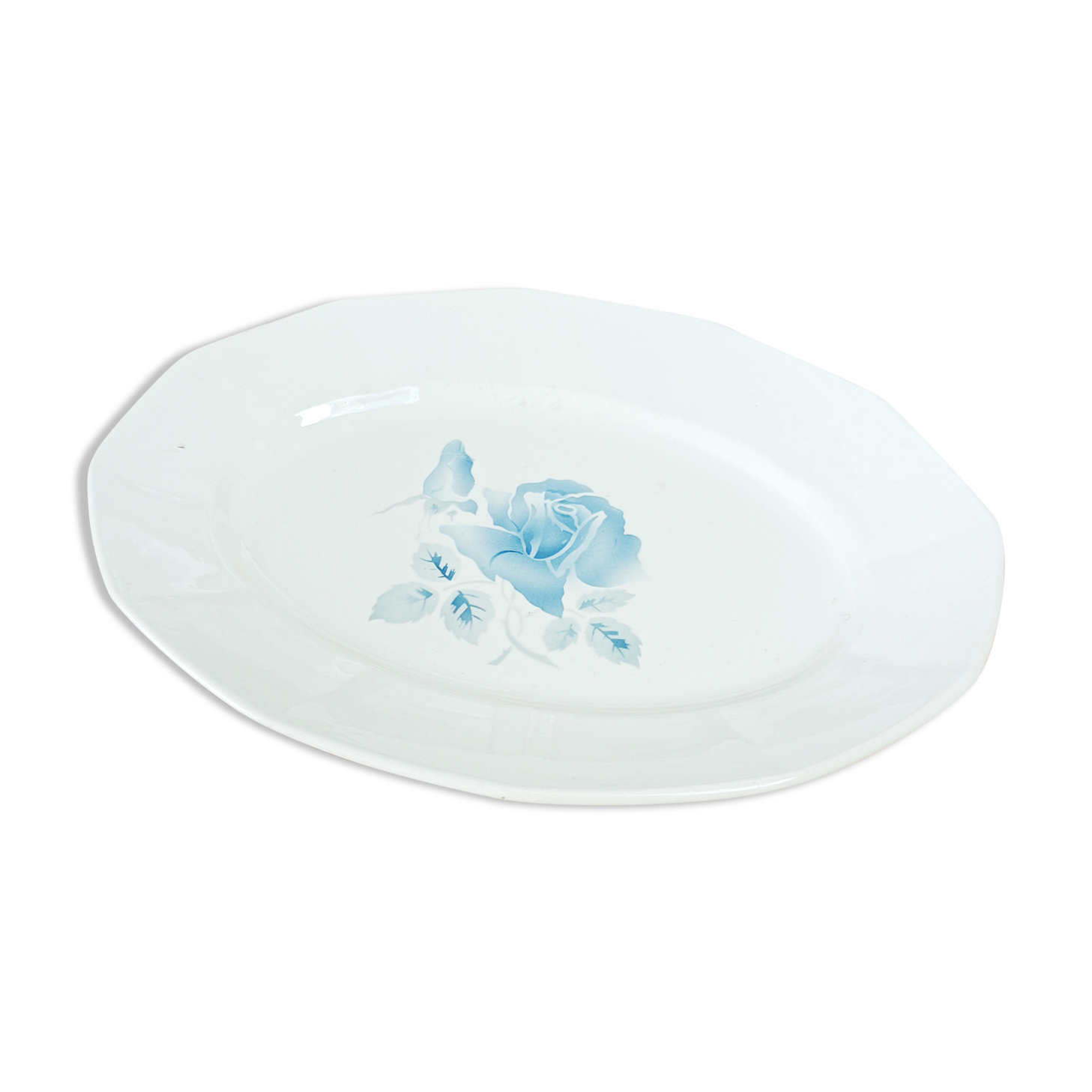 Digoin oval dish blue pink