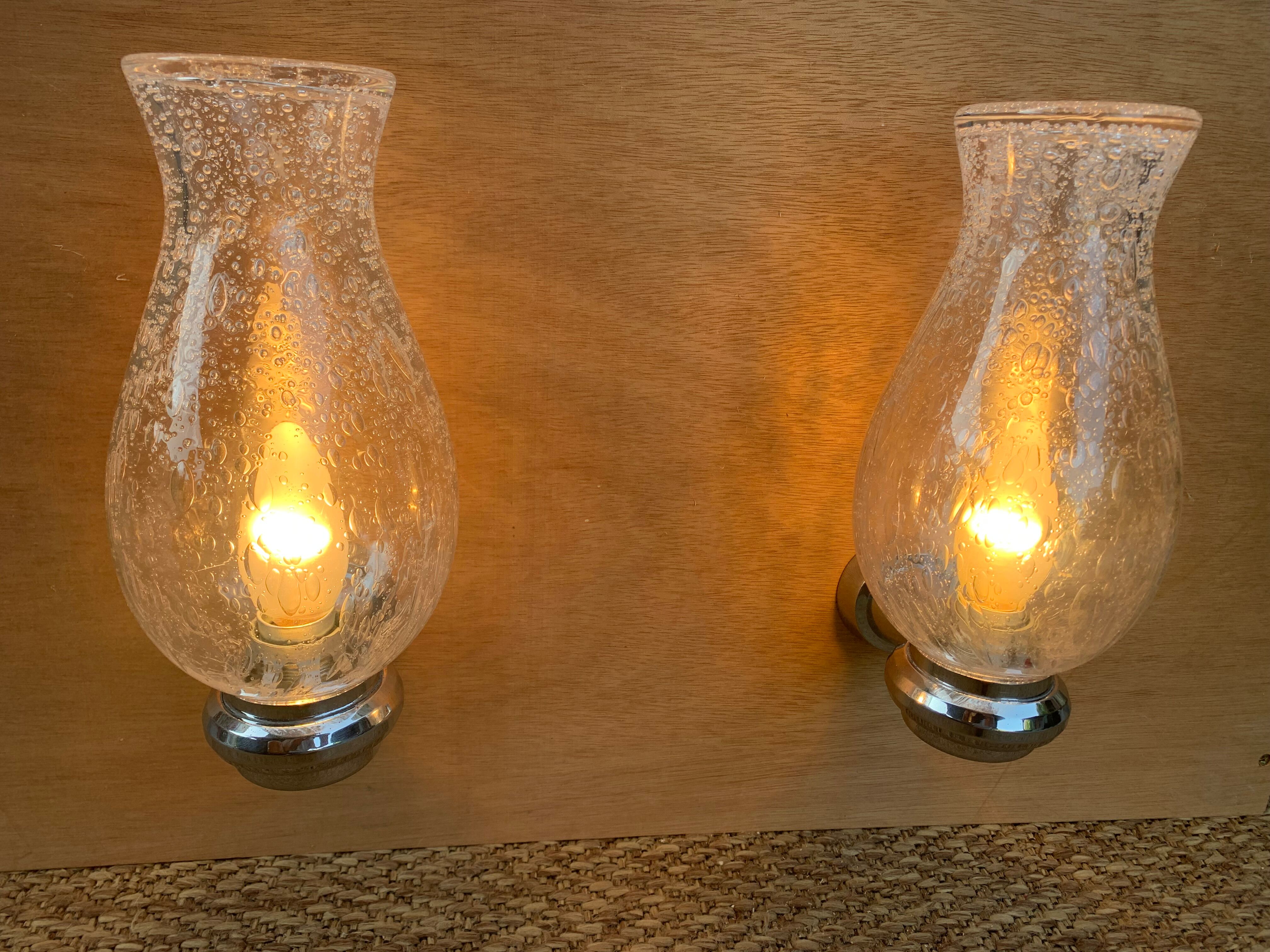 Pair of murano glass and chrome brass wall lights by keuco
