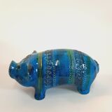 Pig animal statue, vintage, by Aldo Londi for Bitossi, Rimini blue series