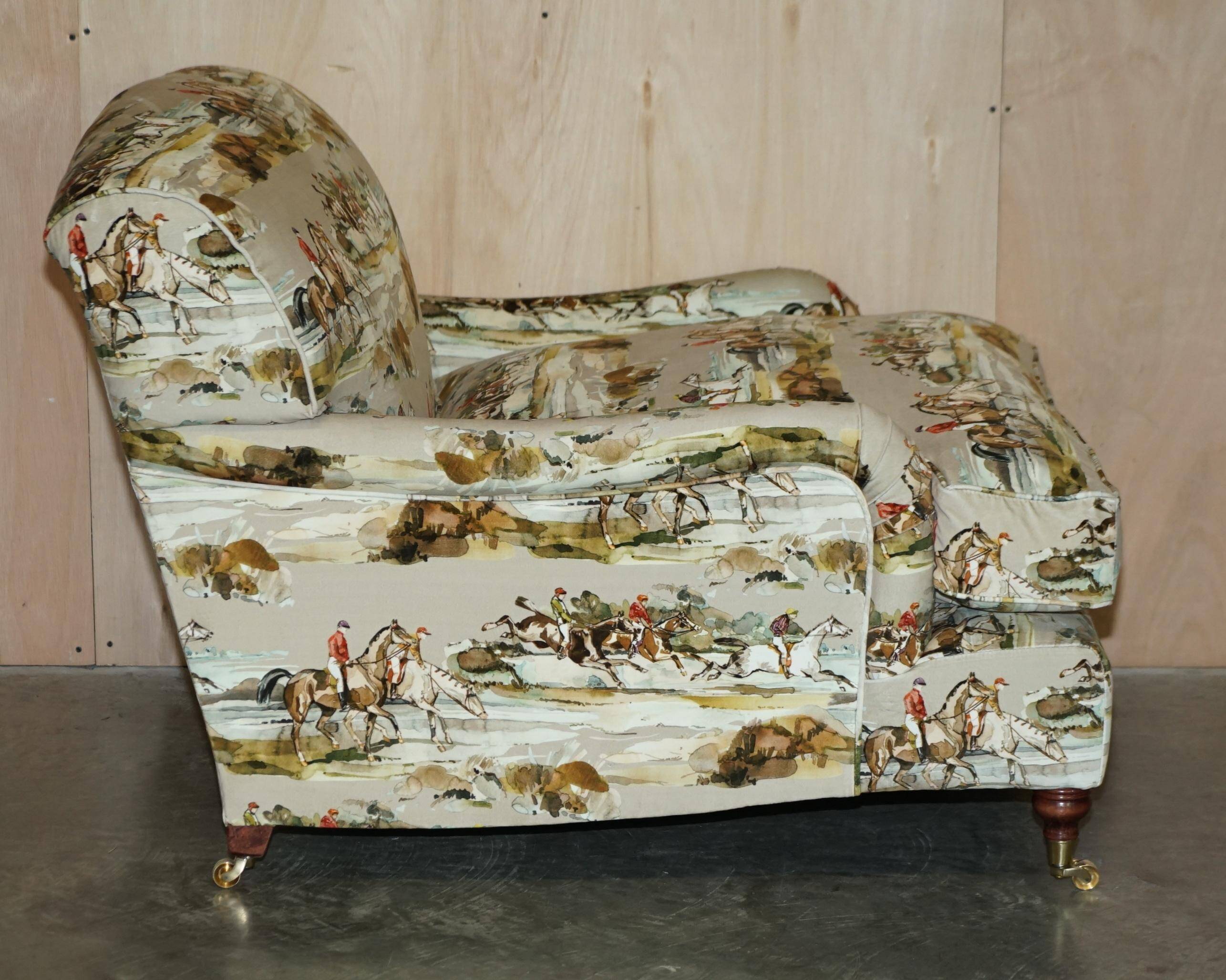 Pair of Custom Love Seat Howard Armchairs Mulberry Morning Gallop Velvet