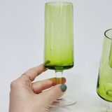 5 flûtes à champagne en verre soufflé vert