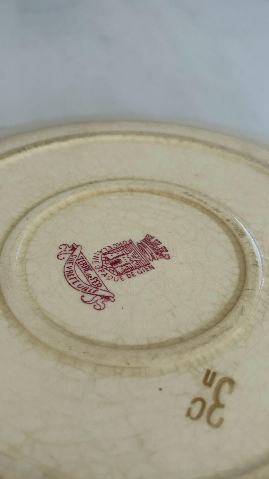 Red iron earth serving dish - Gien honeysuckle - antique earthenware