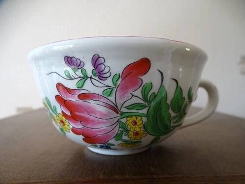 Kg luneville "street lamp" breakfast cup coffee tea earthenware flowers hand-painted - 1