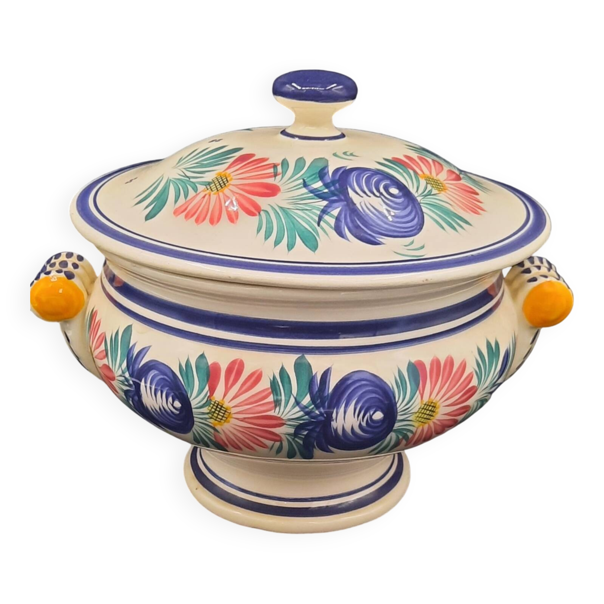 HB Quimper earthenware soup tureen with traditional floral decoration