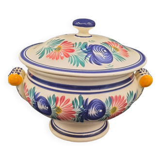HB Quimper earthenware soup tureen with traditional floral decoration