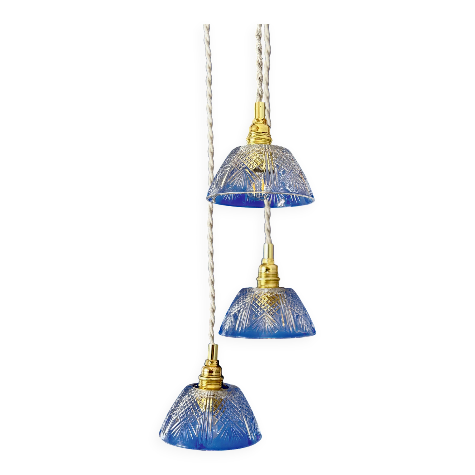Suspension triple vintage glass chandelier - tableware collection