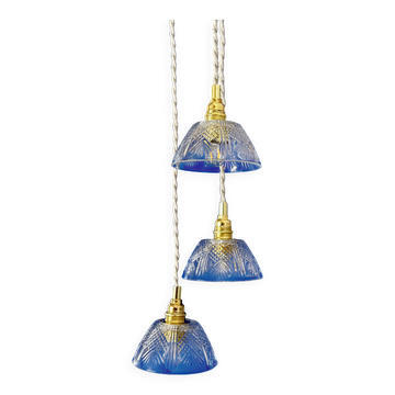 Suspension triple vintage glass chandelier - tableware collection