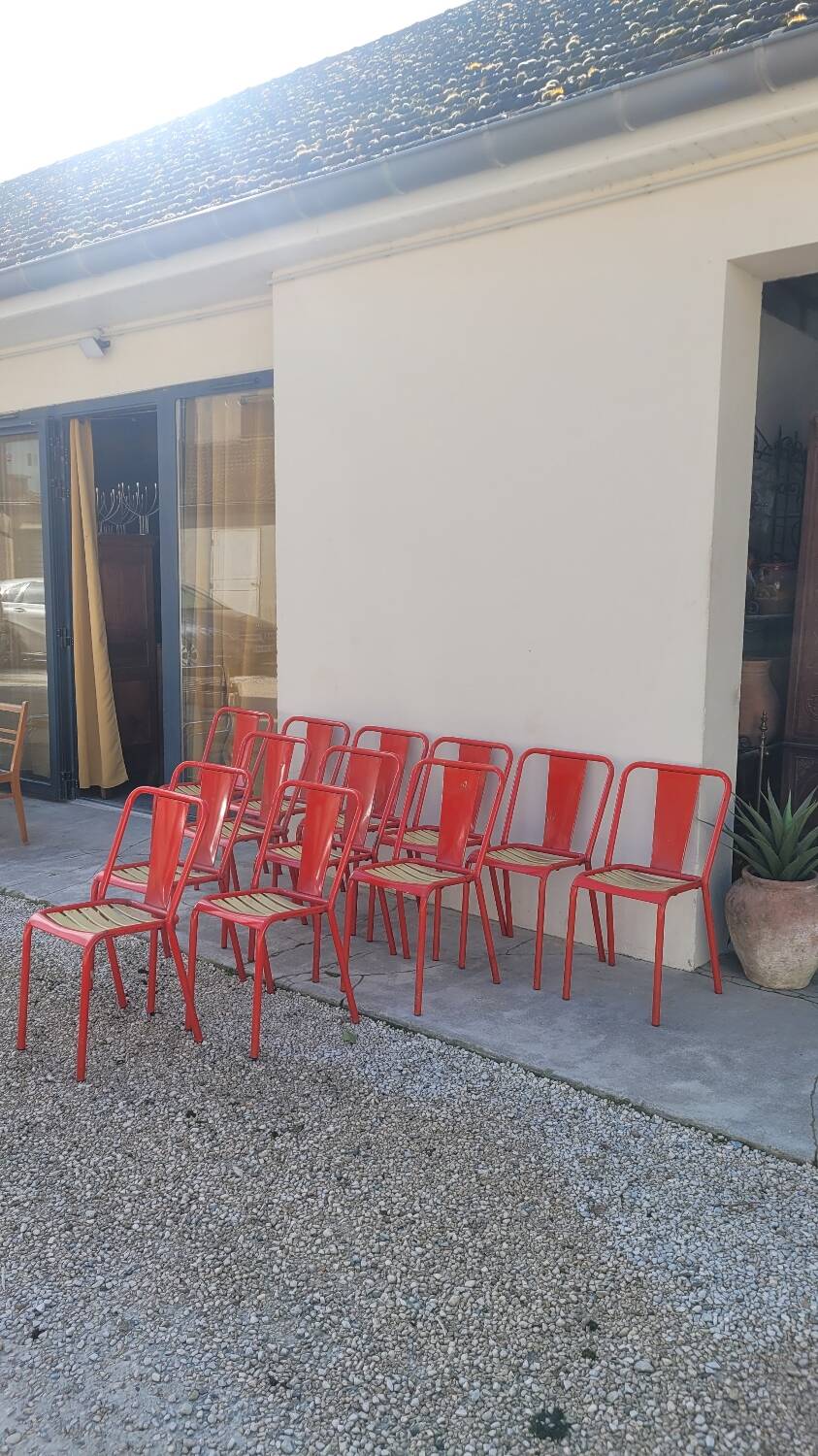 Set of 12 Tolix bistro chairs by Xavier Pauchard model T4 - 1950s